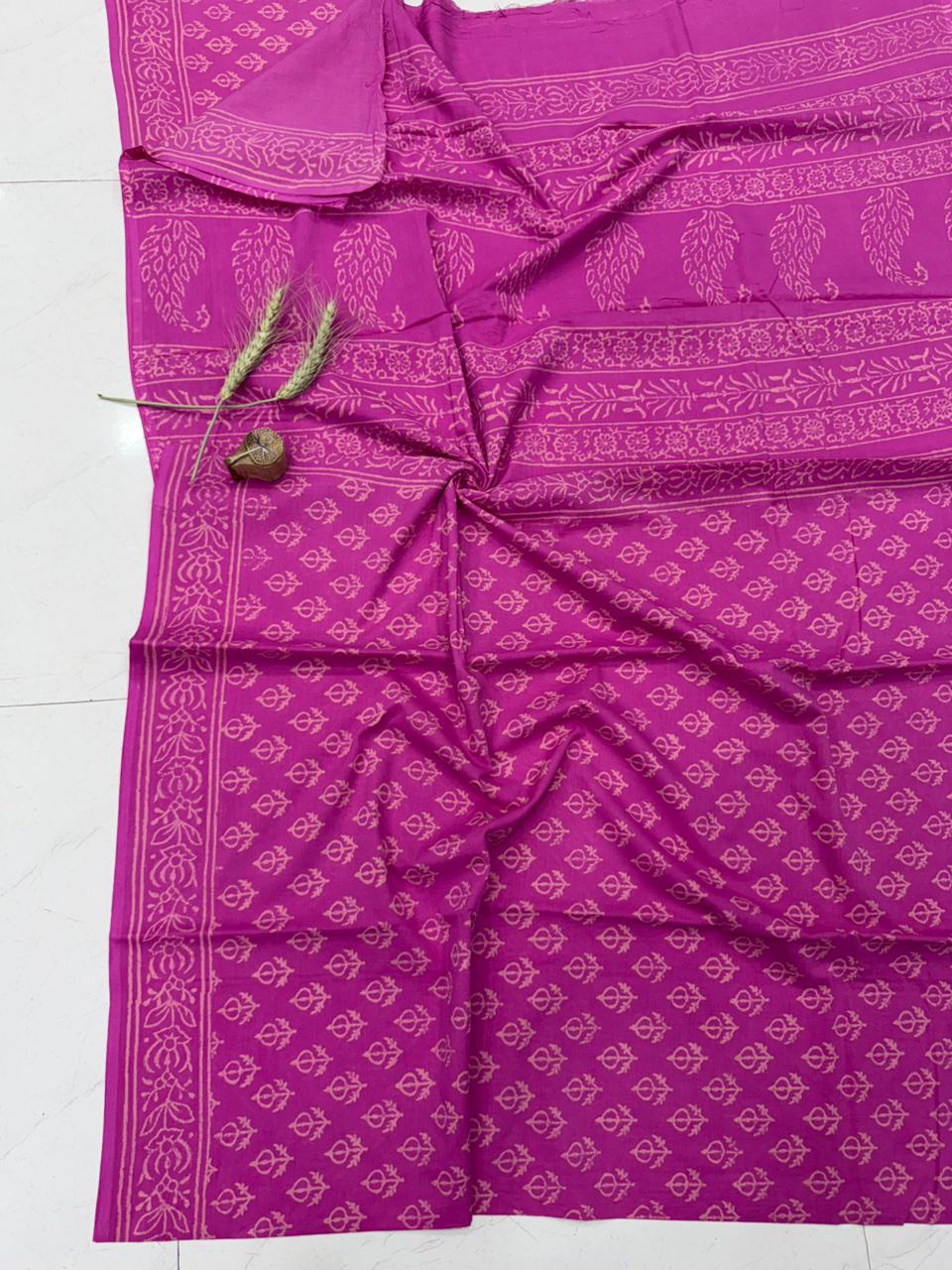 Lime green Bagru cotton saree with hand block print, wholesale by Fabtexs